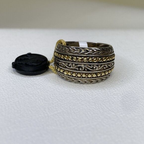 Effy 925 Silver & 18k Yellow Gold Wide Band Ring Size 6.5 - Picture 12 of 16